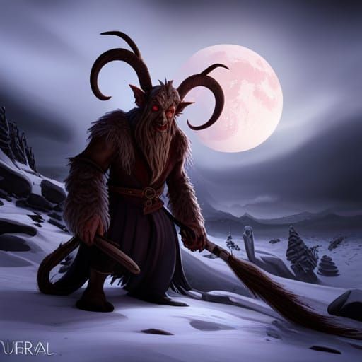 Detailed Matte Painting of Krampus in Deep Color