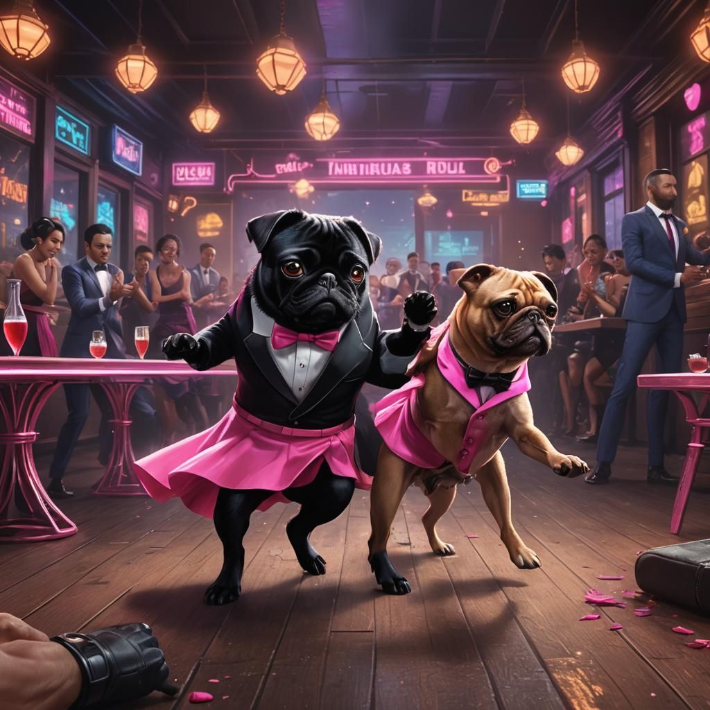 Pug vs Pit Bull Dance Fight: Matte Painting