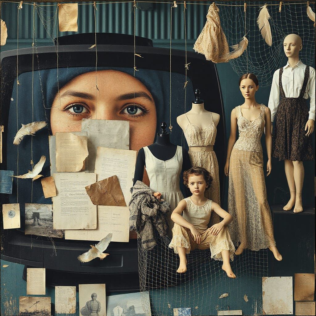 Vintage Mannequins in Dynamic Mixed Media Collage
