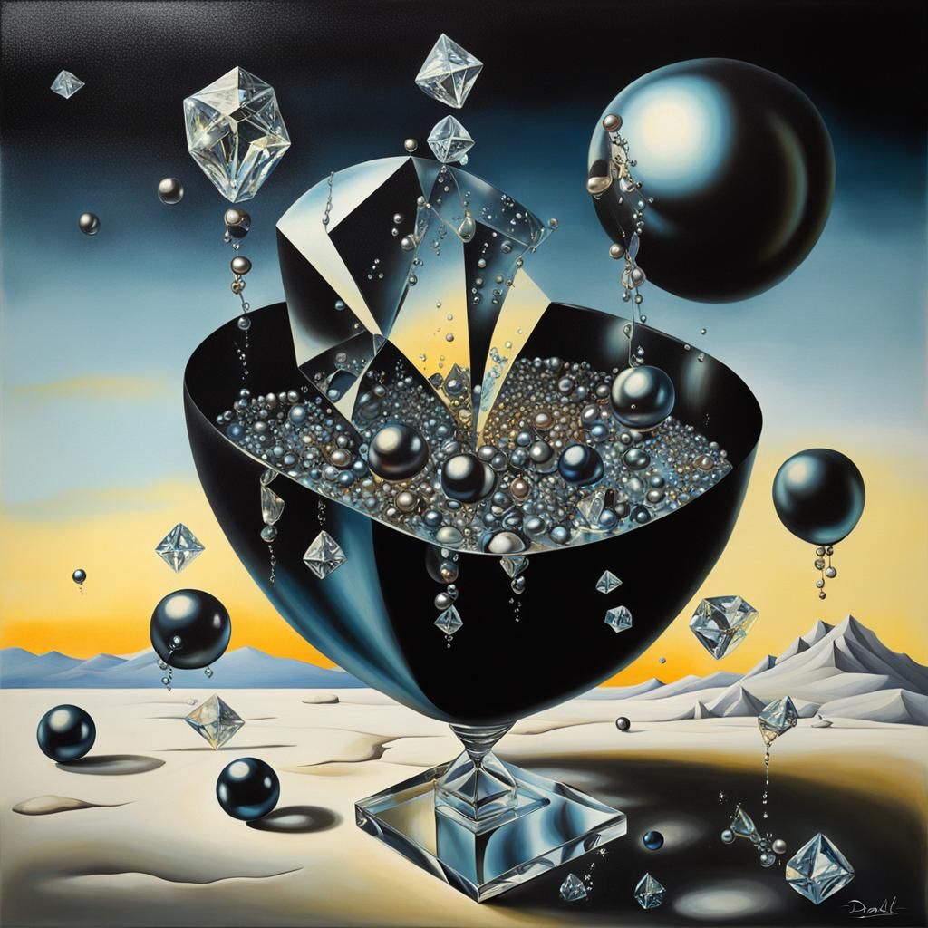 Surreal Abstract Painting of Cracked Pearls and Diamonds