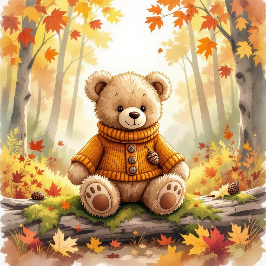 Whimsical Teddy Bear in Enchanted Forest
