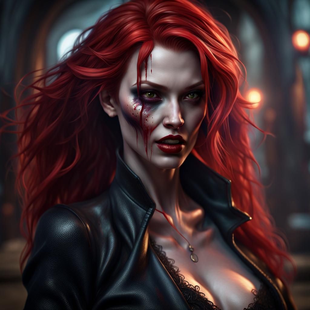 Vampire Woman Portrait in Detailed Digital Art