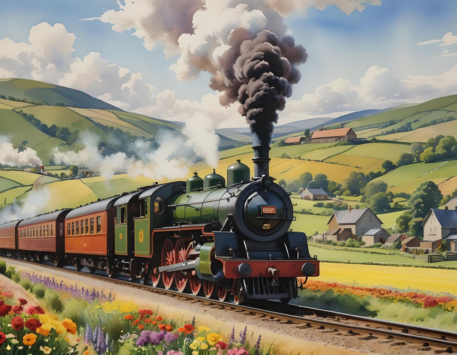 Steam Train Journey Through Rural Landscape