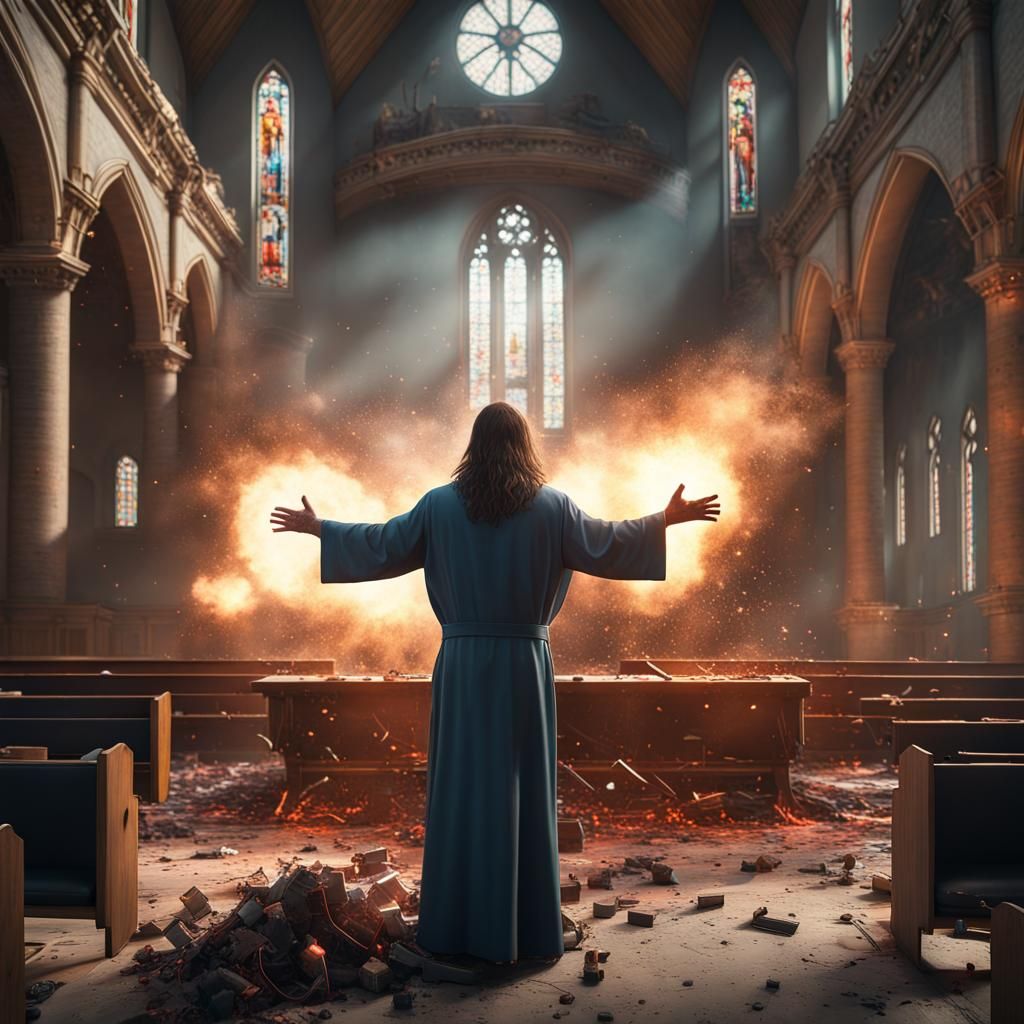 Jesus Detonates Explosives in Modern Church: Hyperrealistic ...