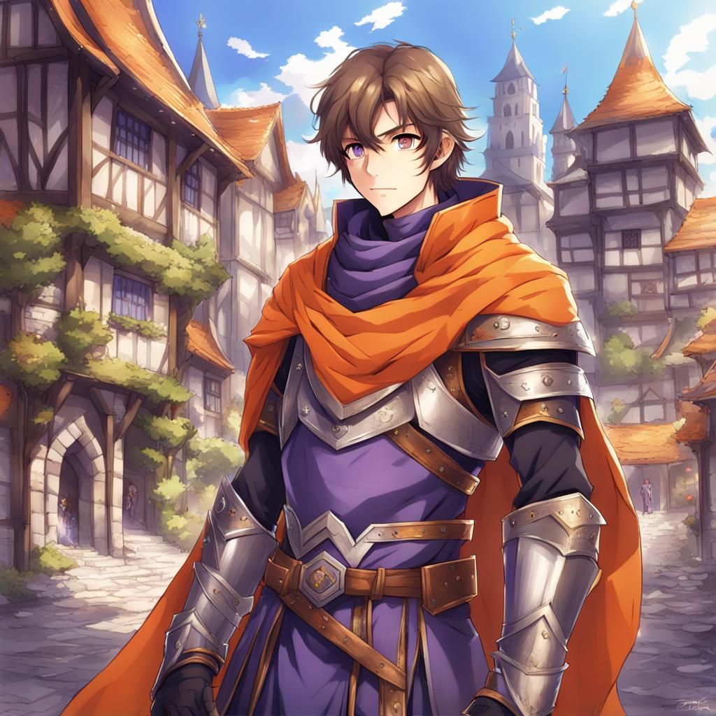 Armored Lord in Medieval Town: Anime Style