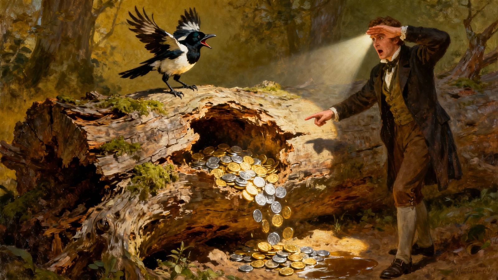 Man Discovers Magpie's Hoard From Rotten Tree