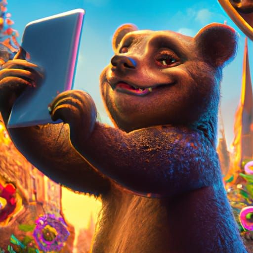 Happy Bear Selfie: 3D Animated Style