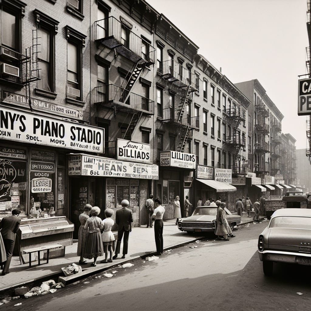 1960s New York Street Scene with Piano Studio