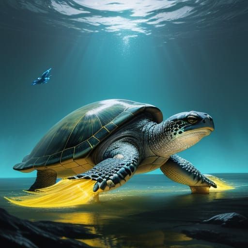 Hyper-Realistic Concept Art of a Glowing Yellow Soft-Shelled...