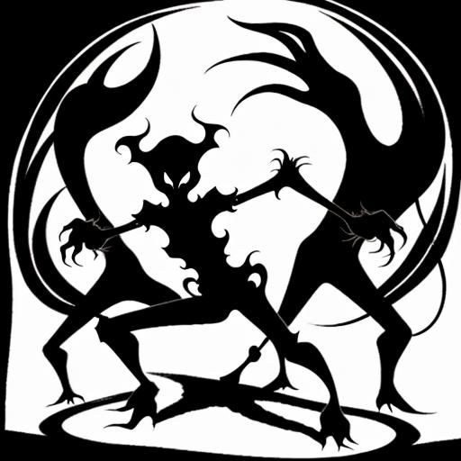 Creepy Shadow Monster Dancing: Minimalist Line Art