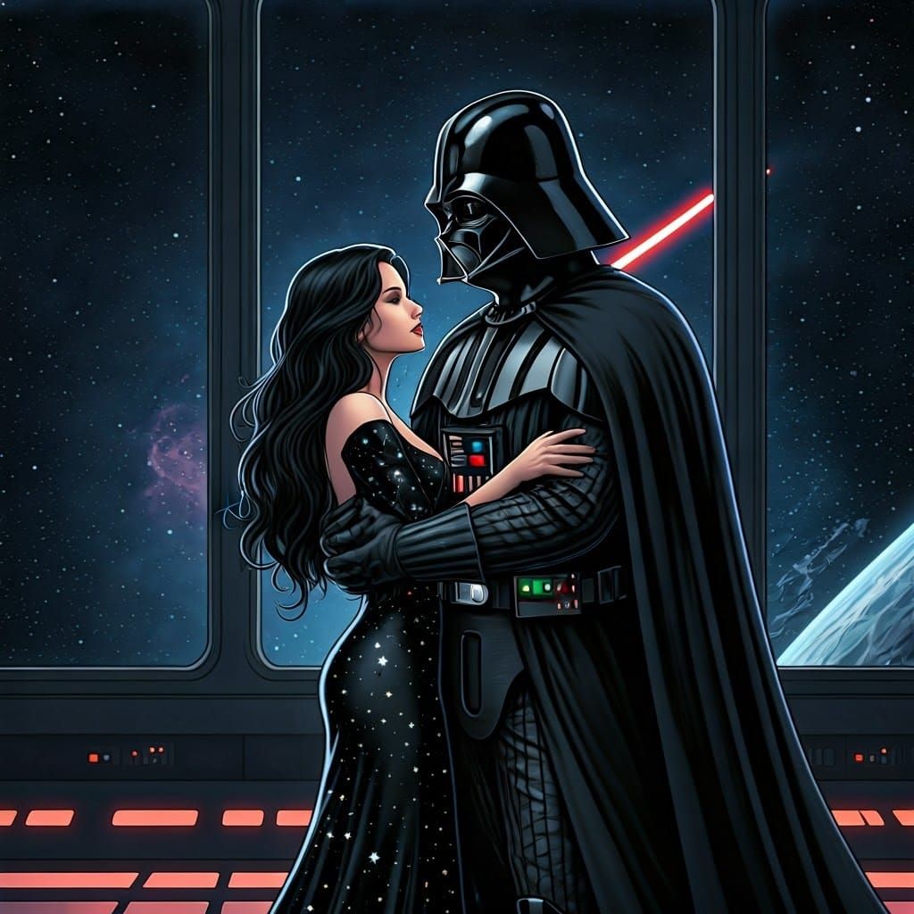 Darth Vader and Starry Woman: Comic Book Art