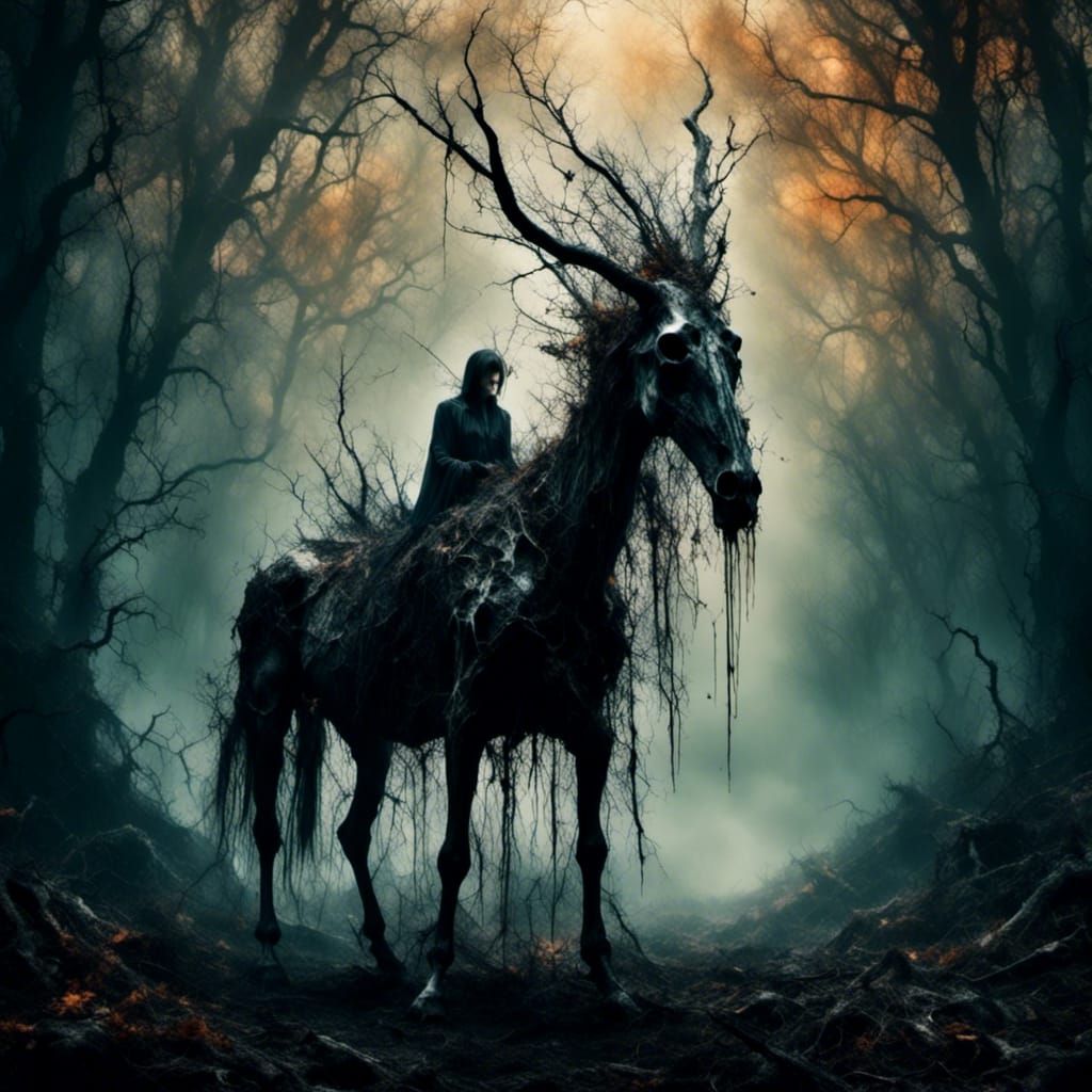 Wendigo Stalks Dark Forest in Macabre Realism