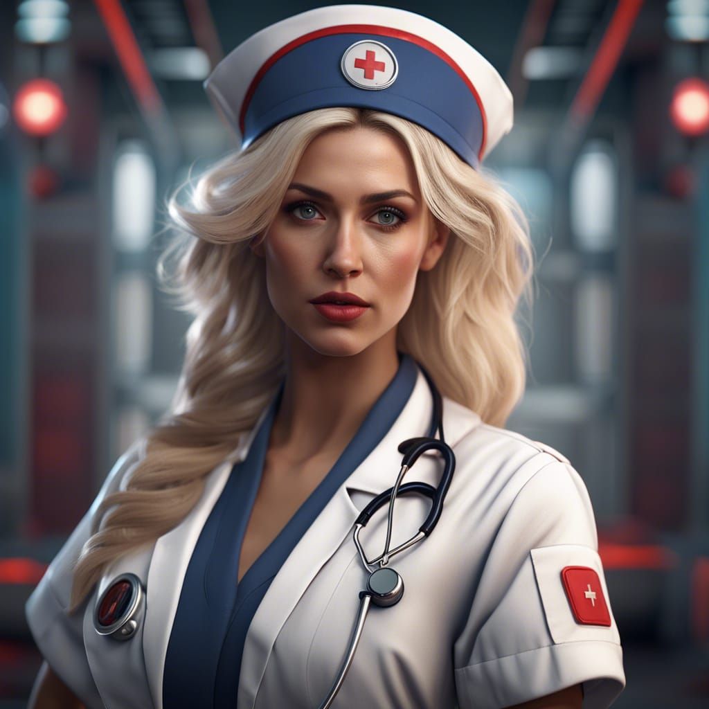 Modern Blonde Nurse Practitioner: Detailed Matte Painting