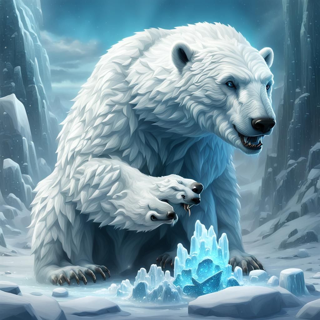 Baby Polar Bear and Ice Dragon Art
