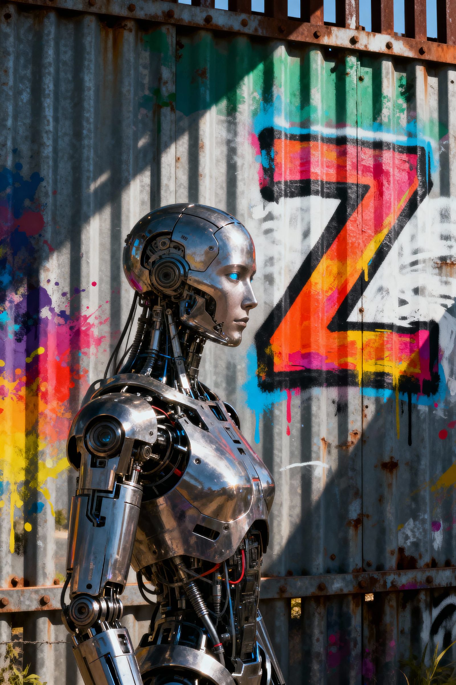 Advanced Robot Before Border Fence with Giant Z