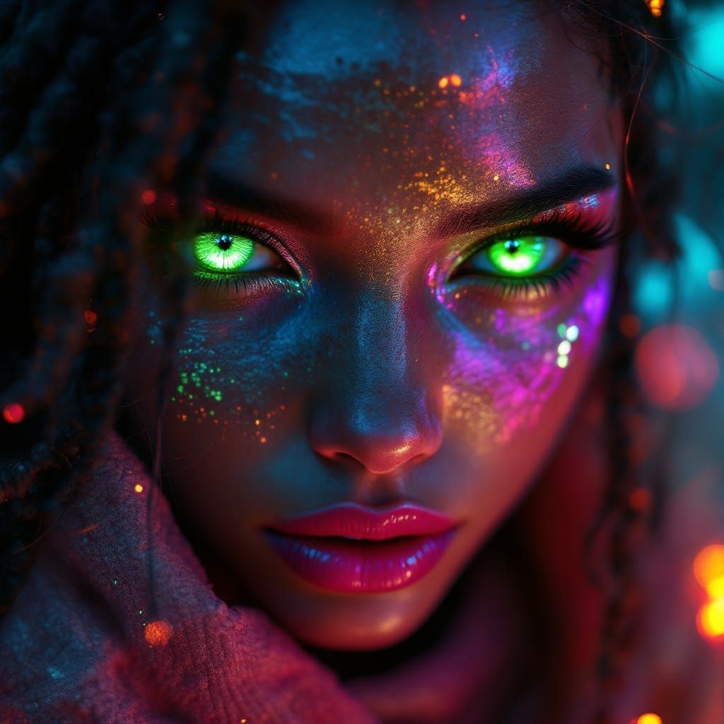 Hyperrealistic Portrait of a Mysterious Woman with Emerald E...