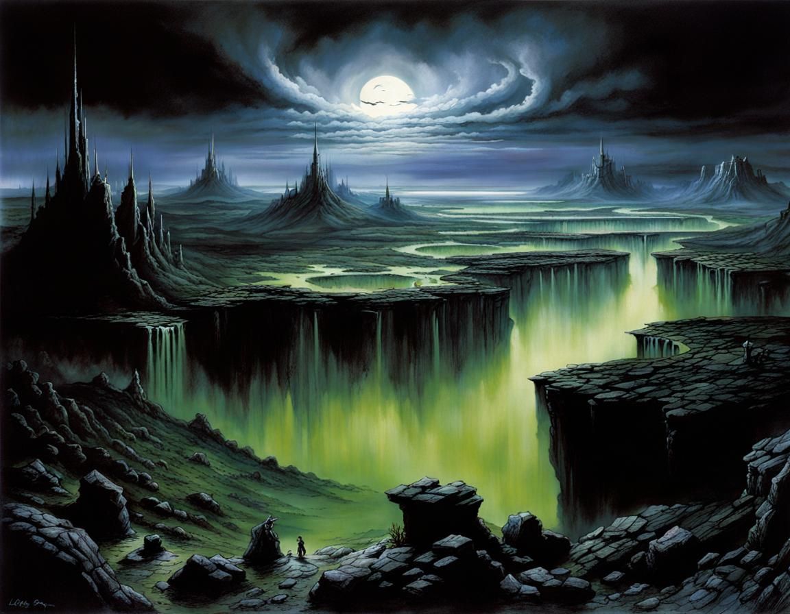 Grimdark Wasteland with Acid Pools at Night
