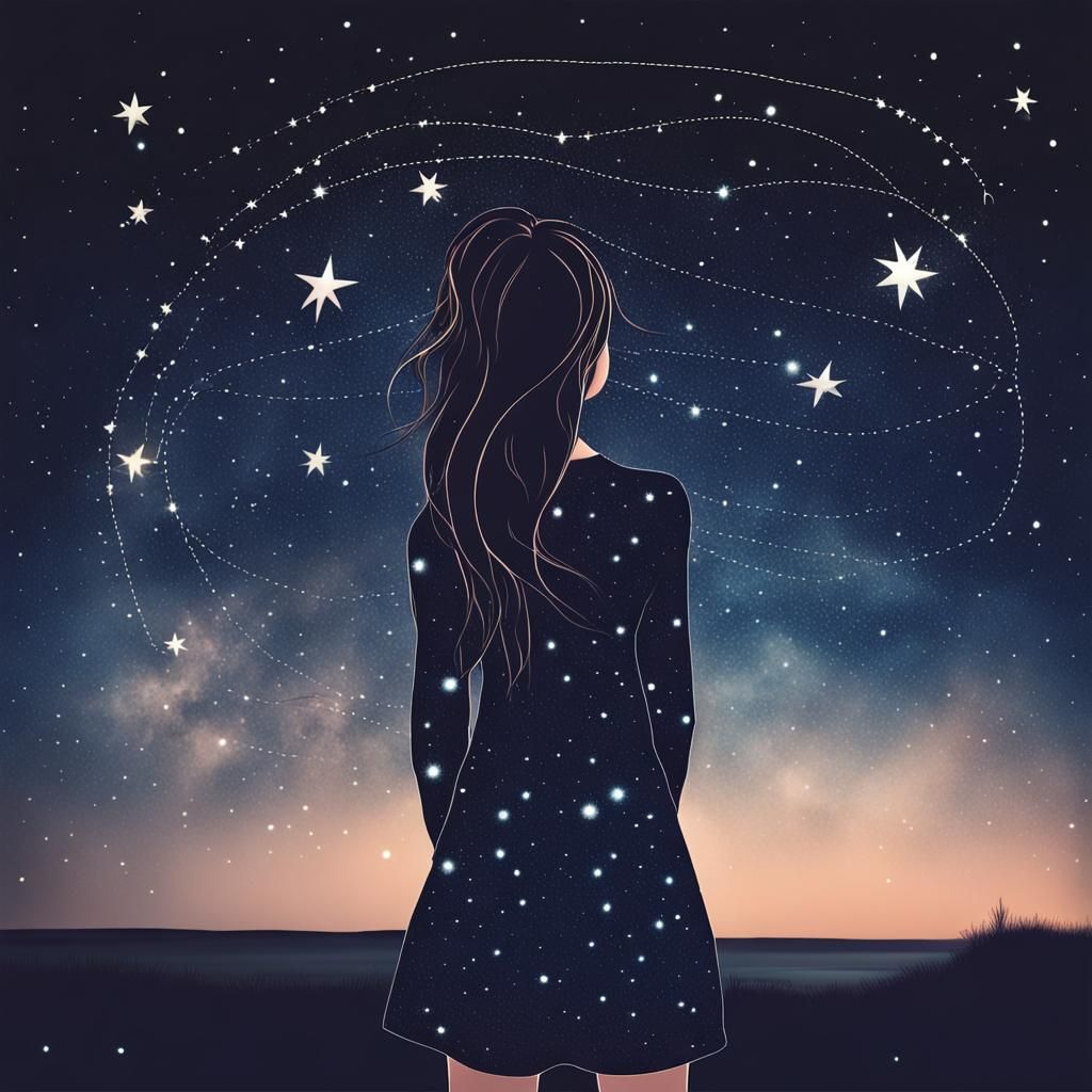Celestial Girl in Night Sky Constellation