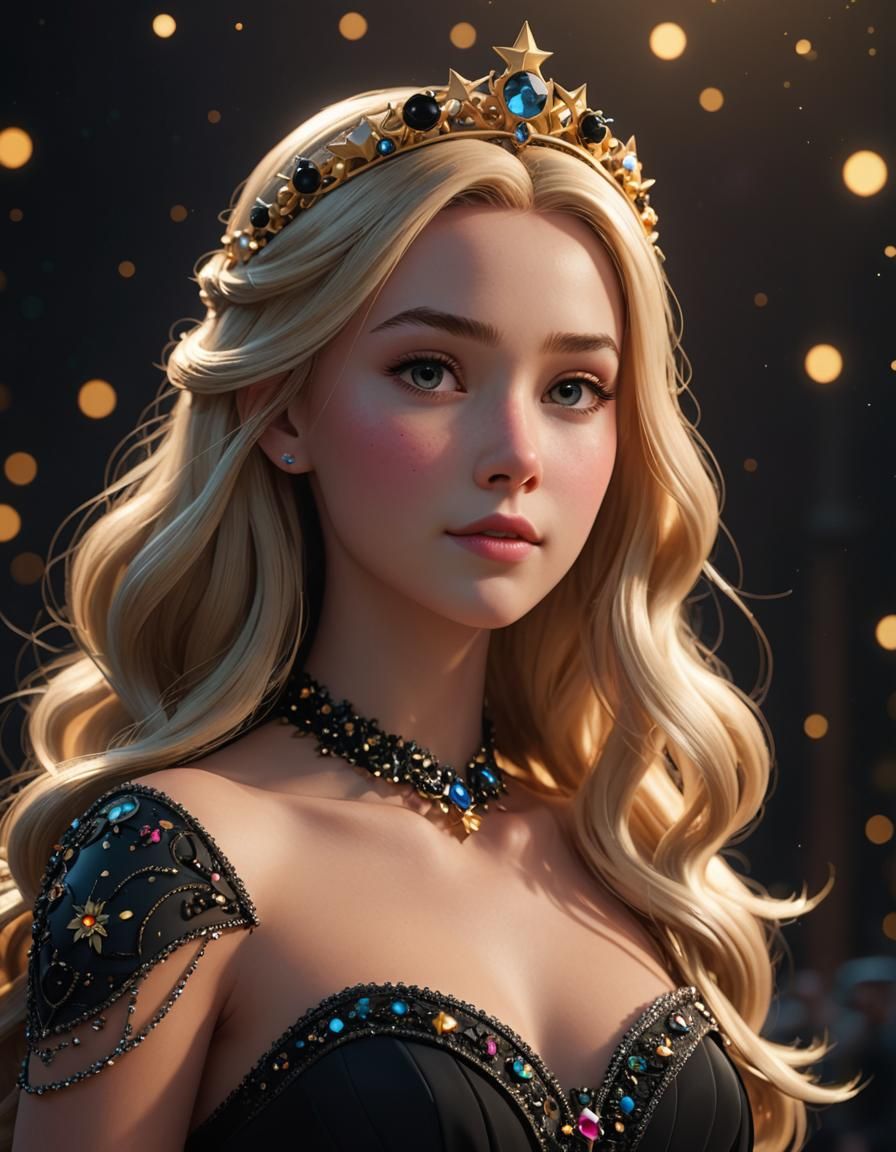 Blonde Princess in Black Dress: Pixar-Style 3D Art