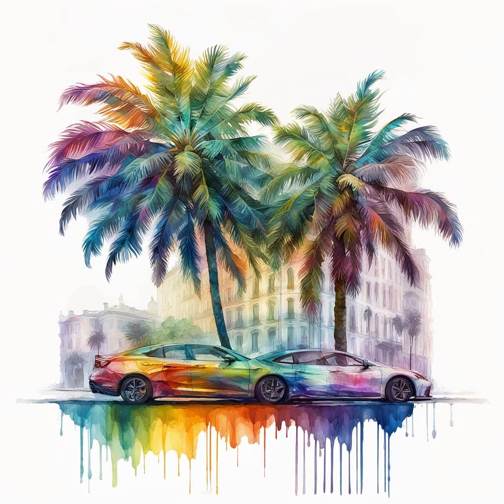Rainbow Palm Tree in Double Exposure Style