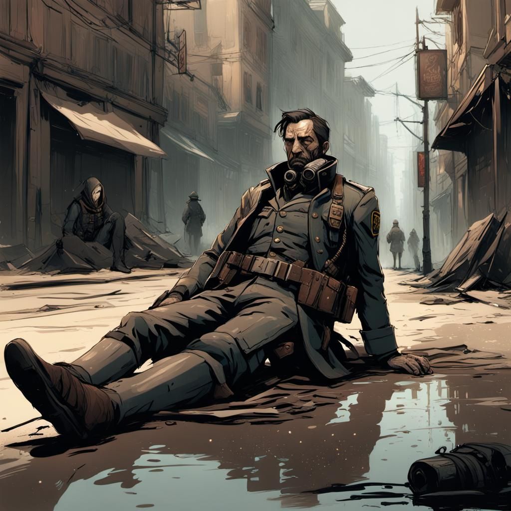 Soldier's Last Breath: A Matte Painting in Art Deco Style