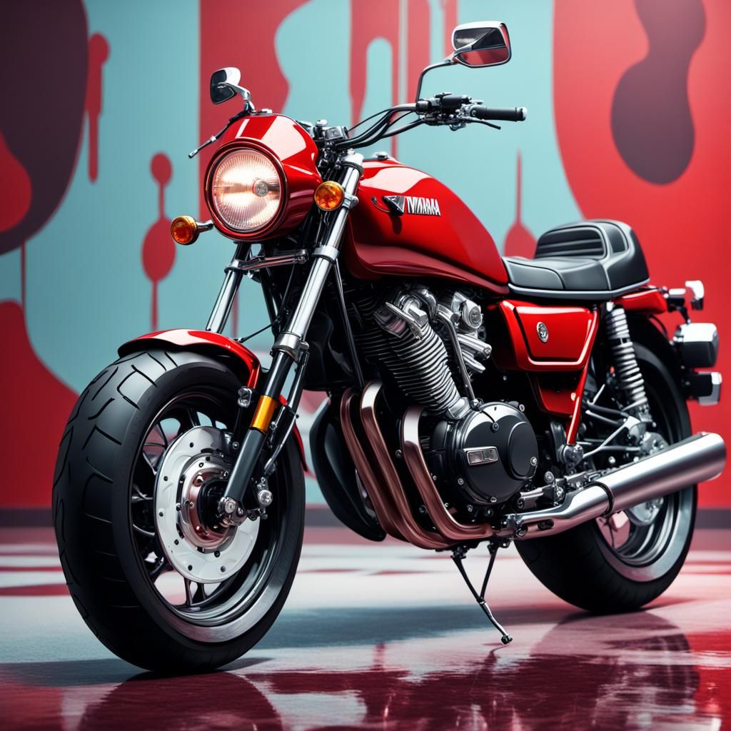 Candy Apple Red Yamaha XS1100 Motorcycle: Splash Art