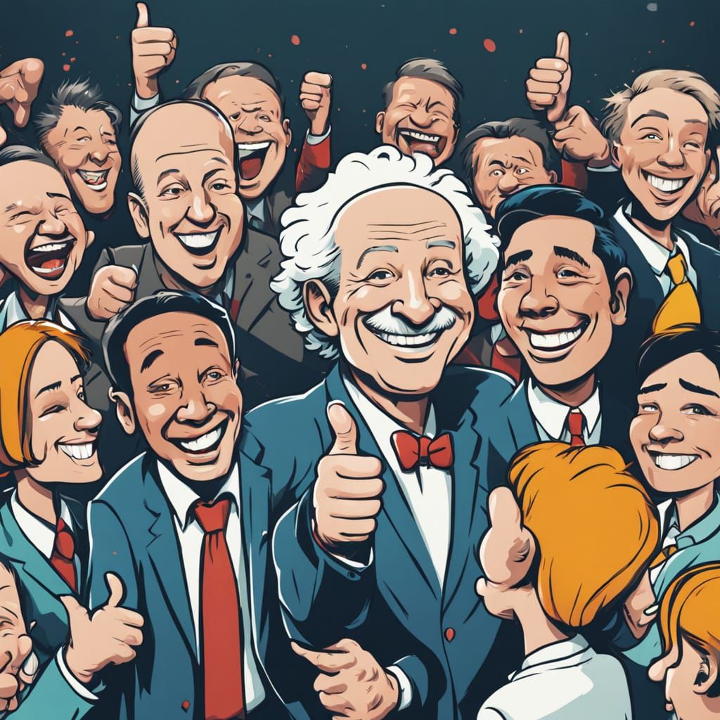 Vibrant Caricature of Politician in Press Conference