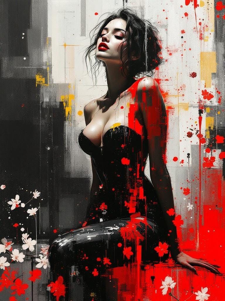 Abstract Pin-Up Figure in Expressionist Style