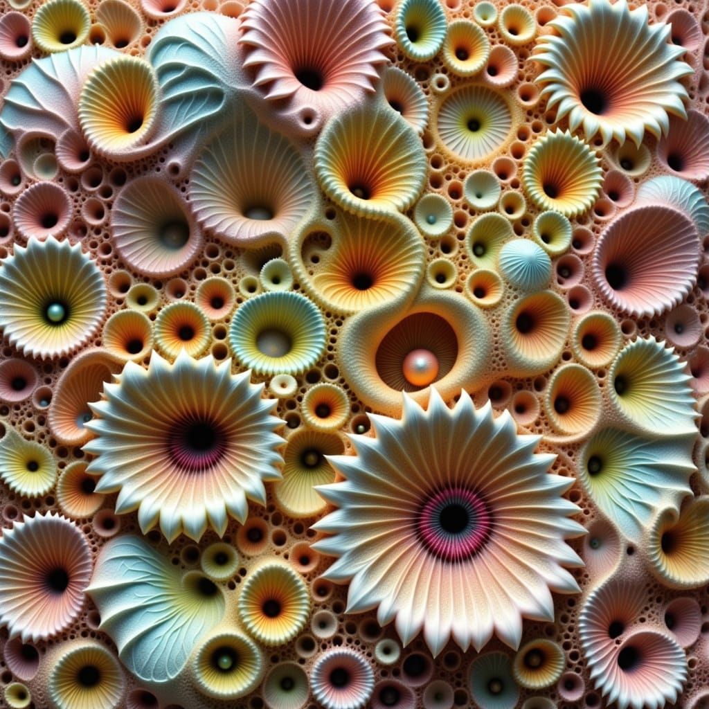 Surreal Postmodern Abstractions with Floral Forms and Irides...