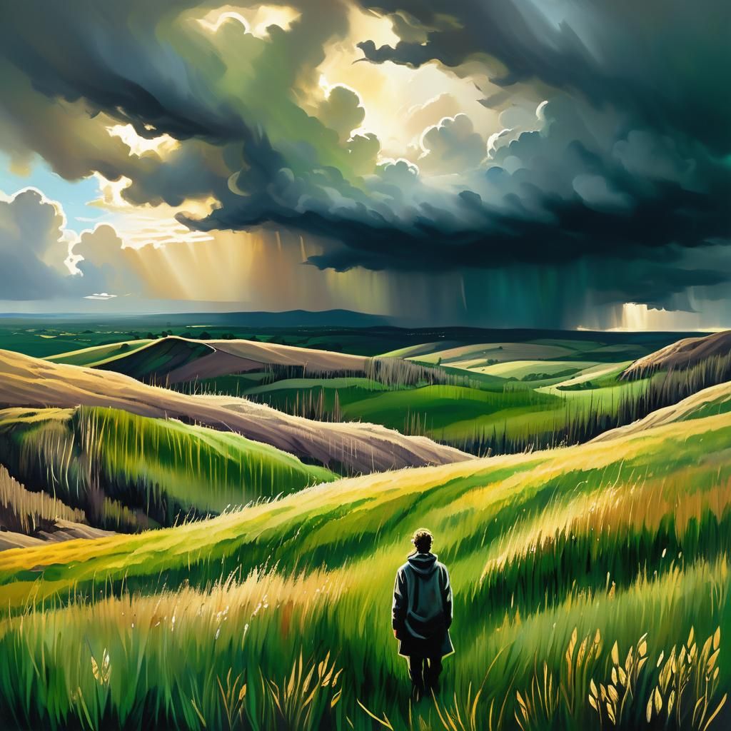 Surreal Landscape with Figure in Golden Light