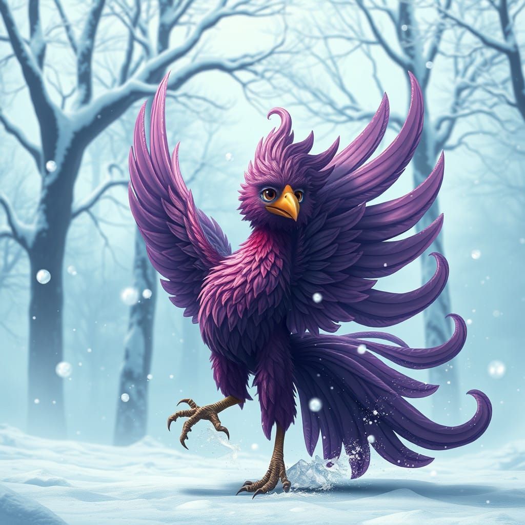 Majestic Purple Phoenix in Winter Wonderland