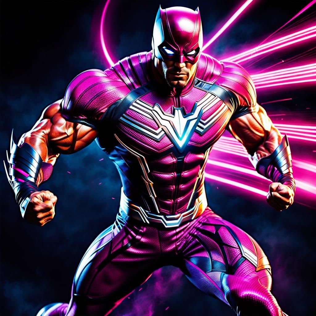 Superhero Radiating Pink Energy in Comic Book Style