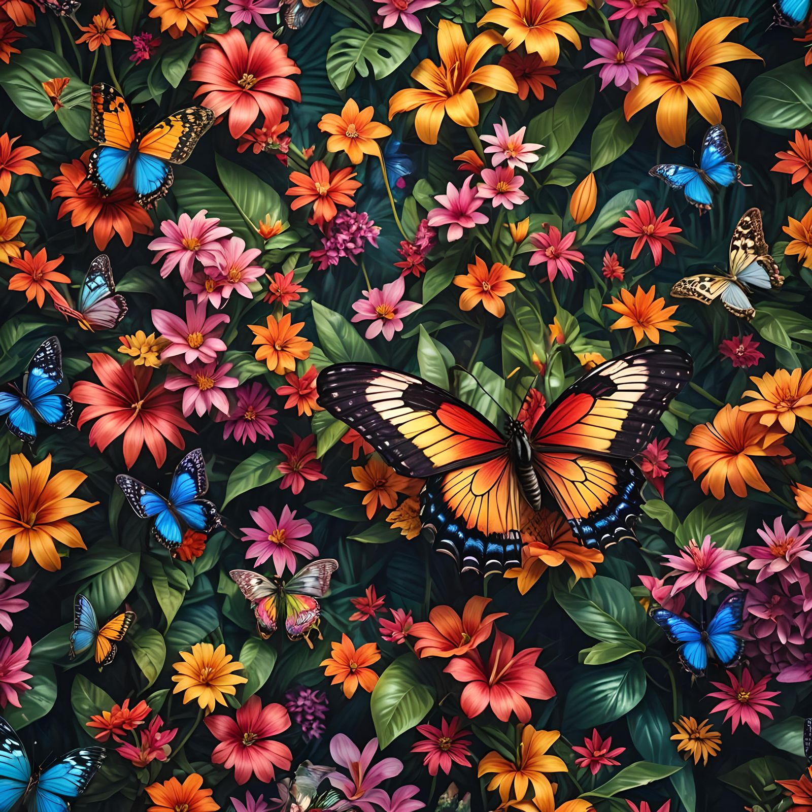 Fantasy Butterfly in Tropical Flower Garden