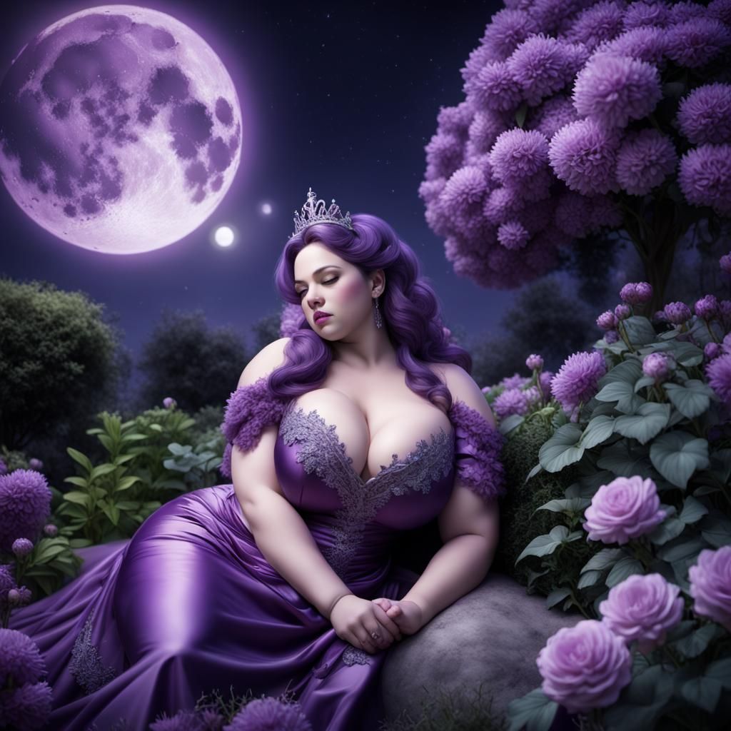 Moonlit Princess in Blooming Garden: Hyperrealistic Image