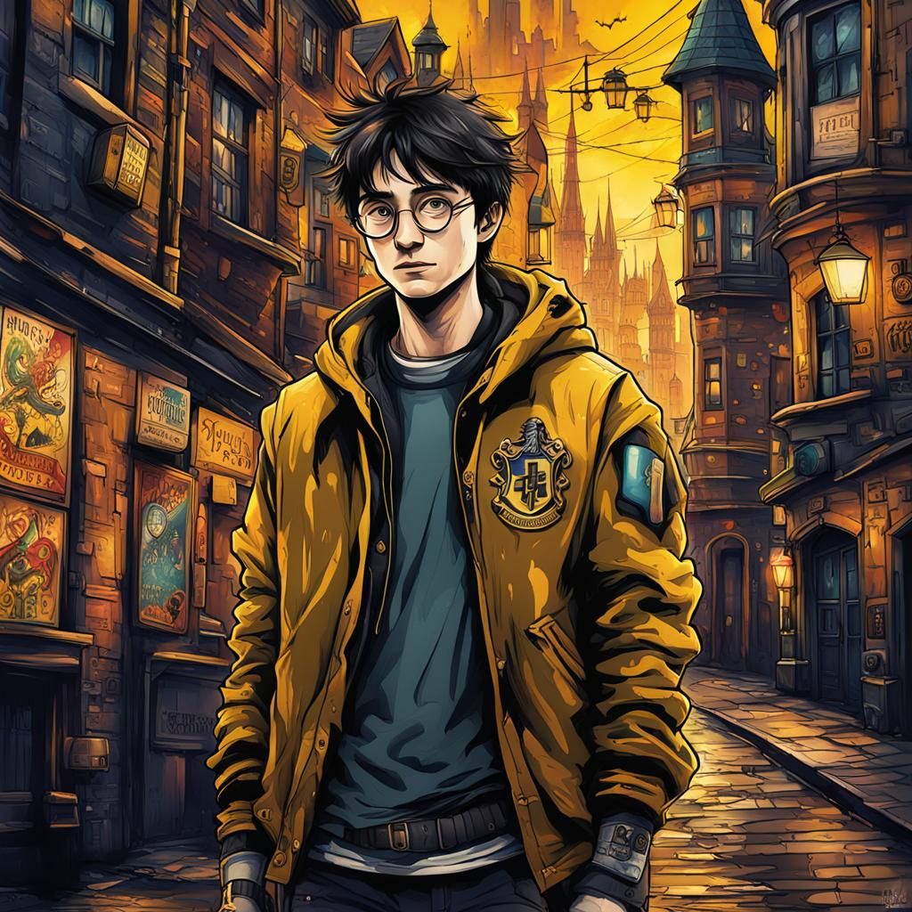 Cyberpunk Harry Potter Student at Hogwarts