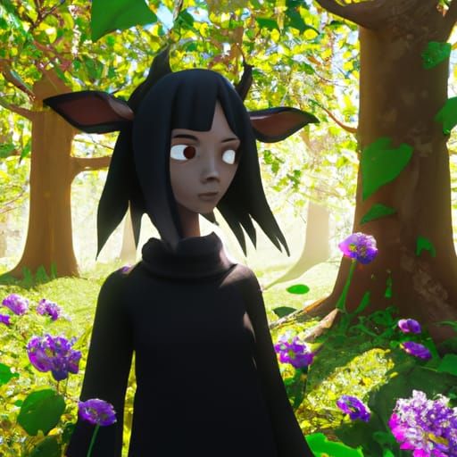Anime Goatgirl in Forest: 3D Realistic HD Render