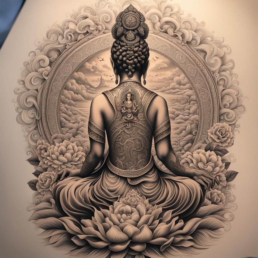 Colorful Kuan Yin Tattoo in 3D