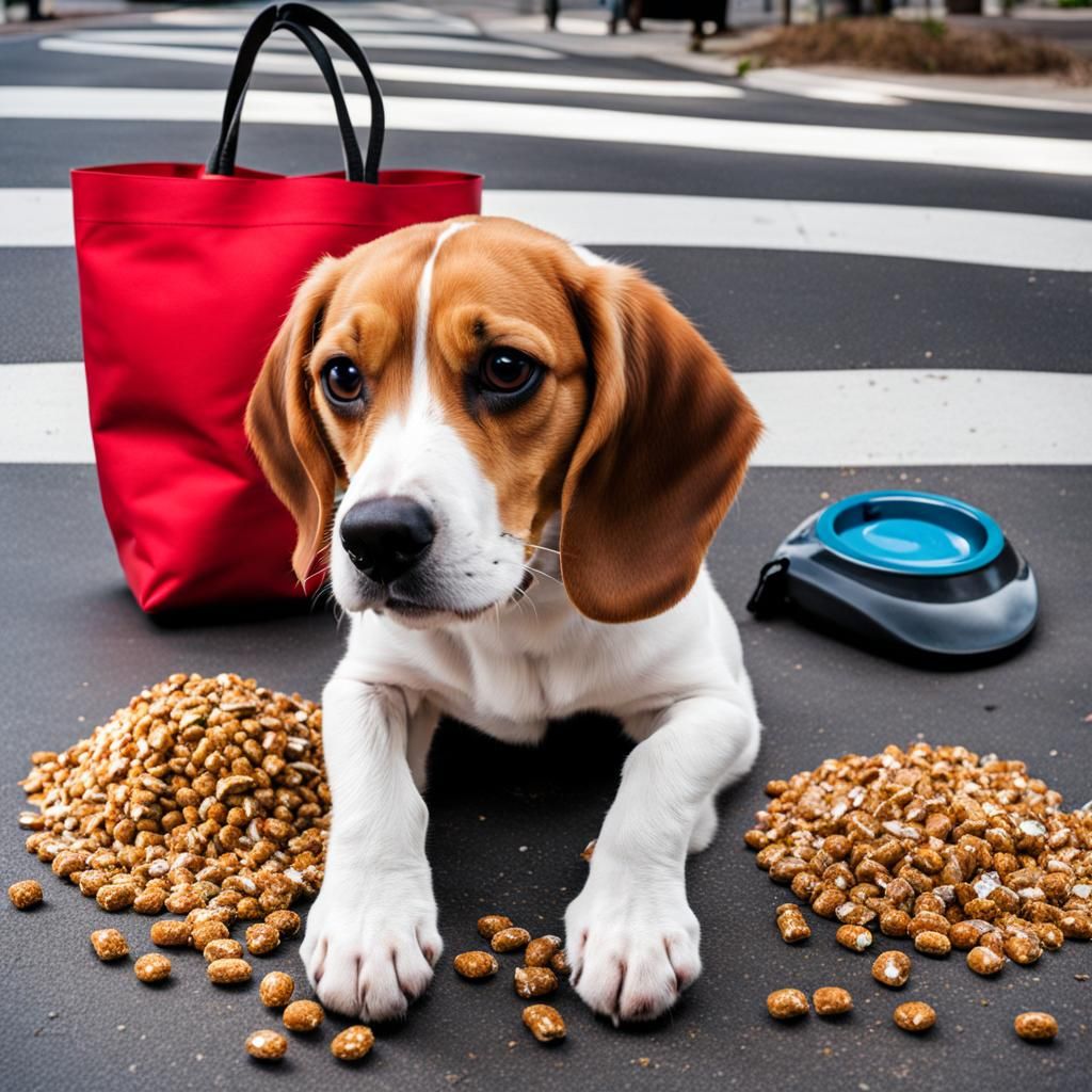 Crystalline Beagle Tempted by Dog Food