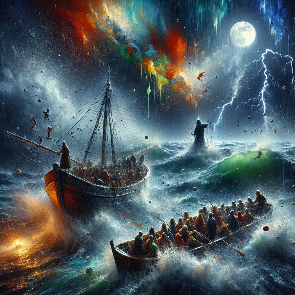 Fishing Boat Rescue During Stormy Night: Splash Art