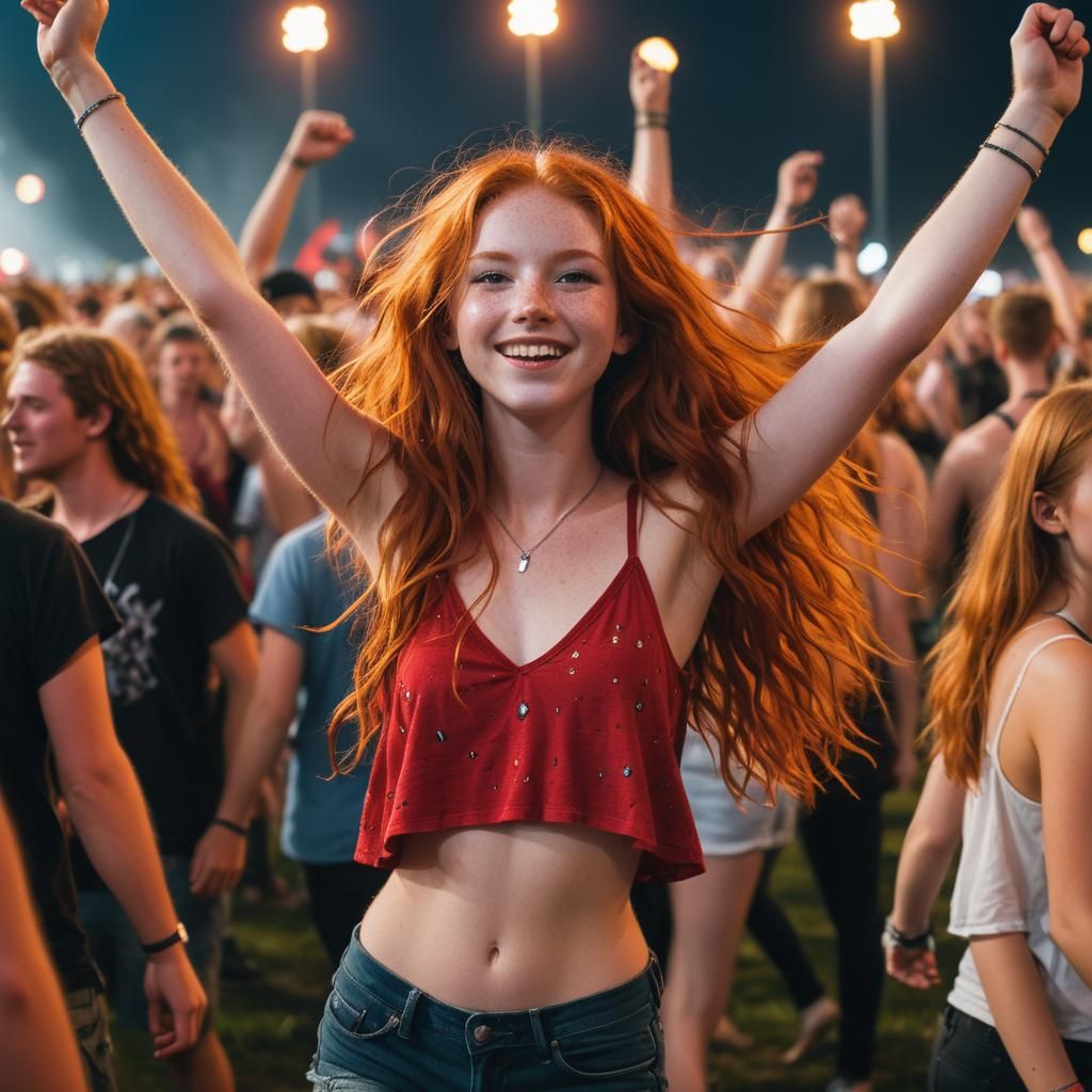 Redhead Dances at Electronic Music Festival