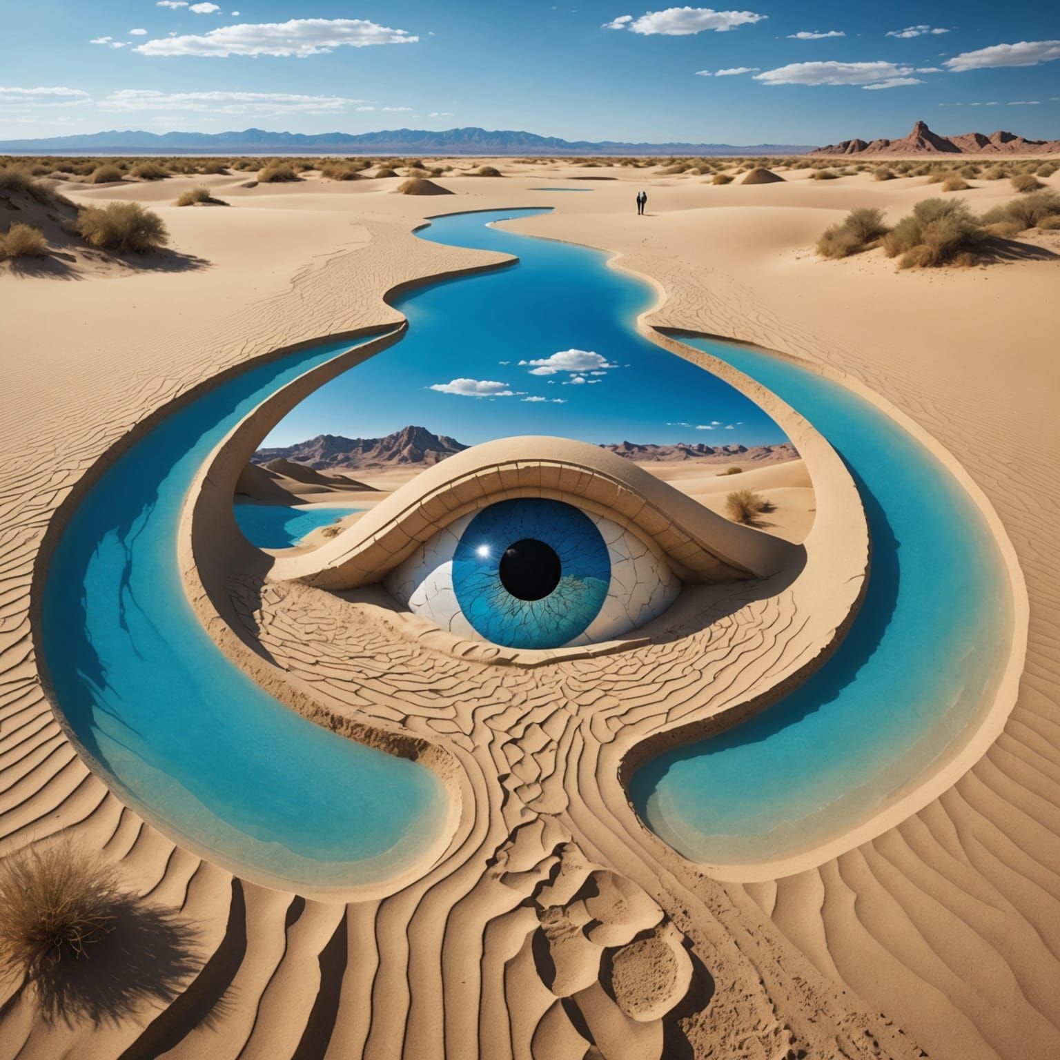 Surreal Eye Sculpture in Desert Artscape