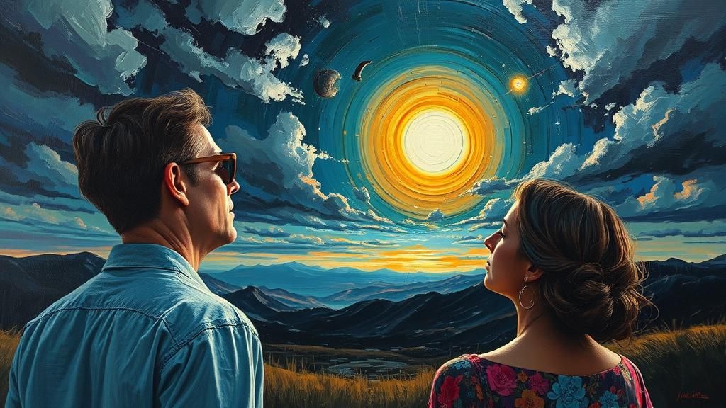 Surreal Dreamscape Impasto Painting: Sun in Night Sky