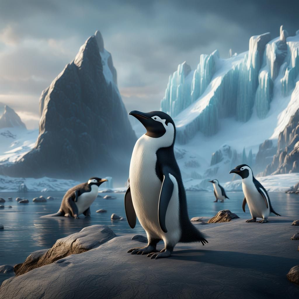 Arctic Penguins and Dinosaurs: Detailed Matte Painting