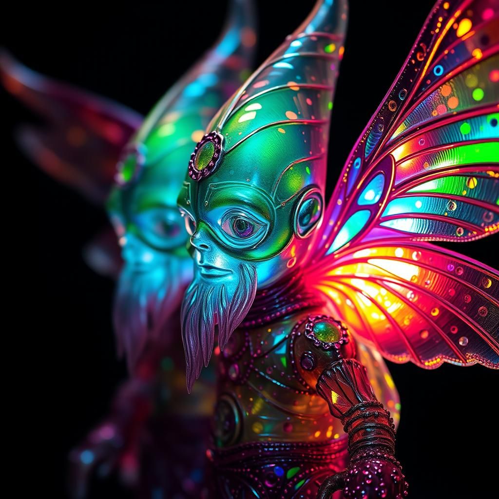 Dichroic Glass Gnomes in Giger-Style Machine