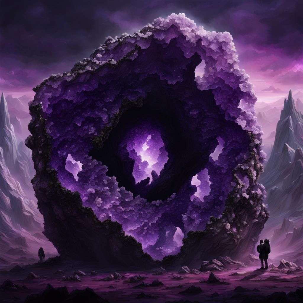 Amethyst Geode with Black Monster: Digital Matte Painting