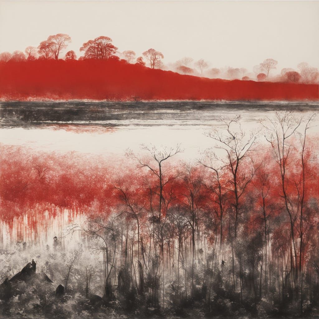 Red Monochromatic Print in Ackroyd Style