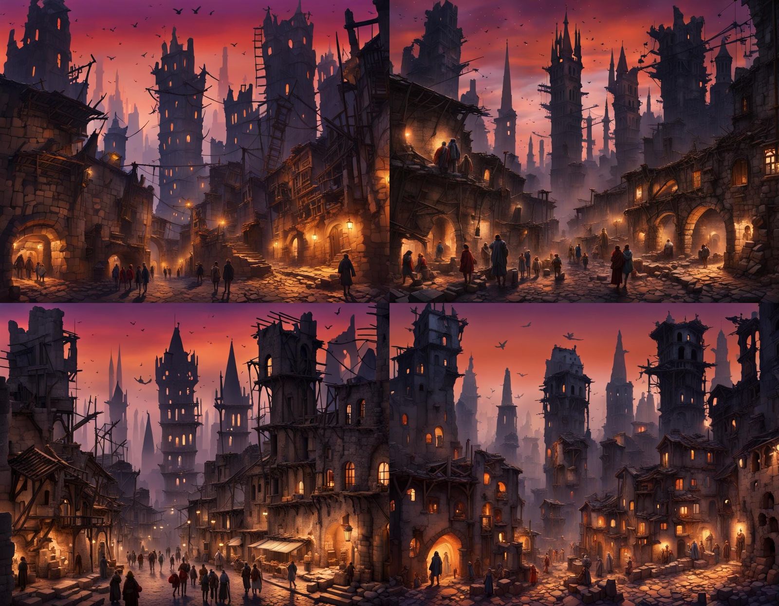 Ruined City at Twilight: Vivid Marketplace Scene