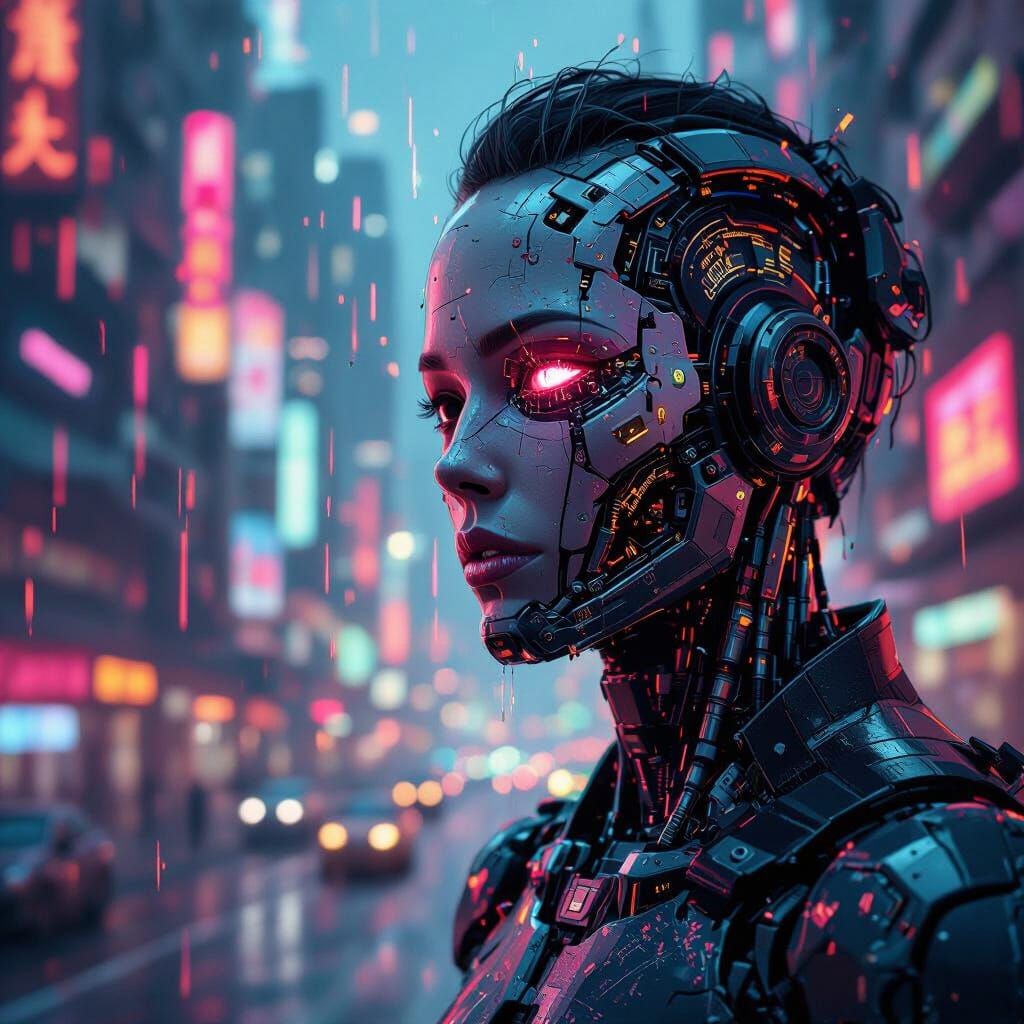 Cyberpunk Cyborg Glitch Art Portrait
