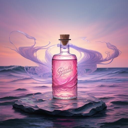 Siren's Tears on Crystal Glass Bottle in Hyperrealistic Styl...