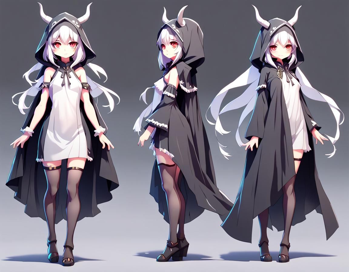 Anime Vtuber Model with Veil, Full Body Turnaround